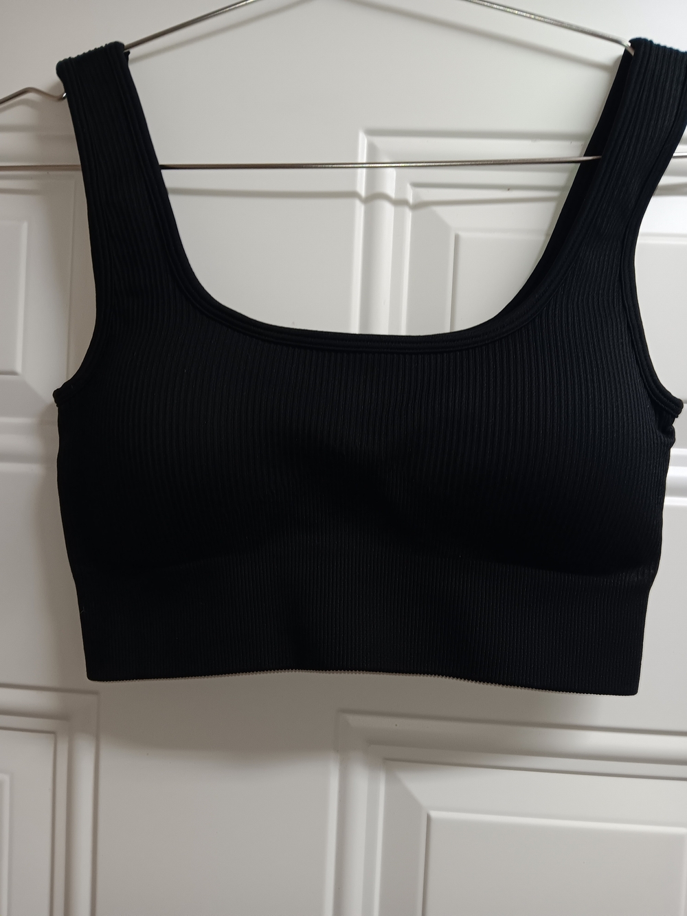 Ribbed Black Square-Neck Sports Bralette